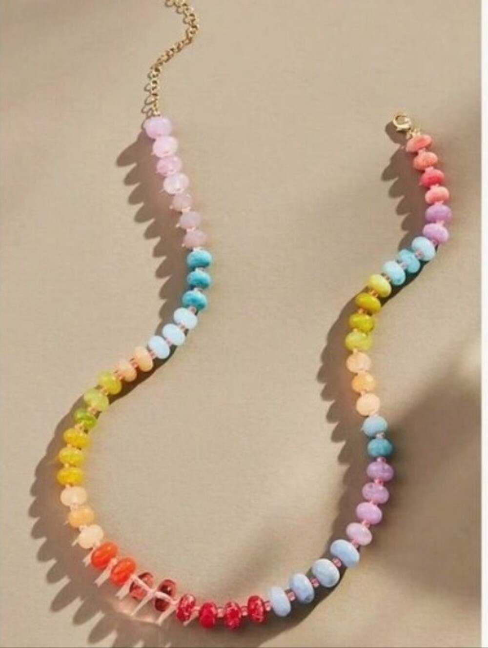 NEW! Anthropologie Rainbow Colorful Pastel Beaded Gold Necklace
